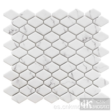 Mosaico de vidrio hexagonal alargado de impresión blanca como la nieve